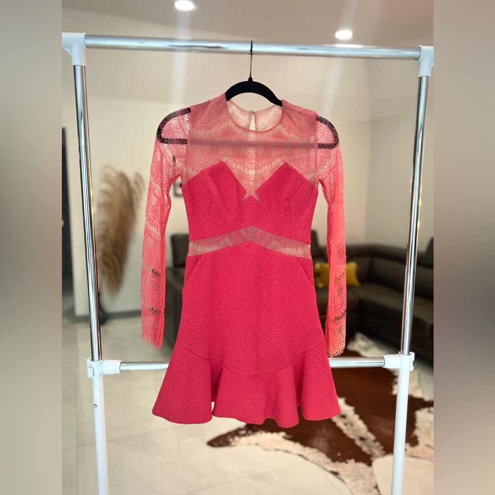 Three Floor One oh One long sleeve lace mini pink dress Sz 2